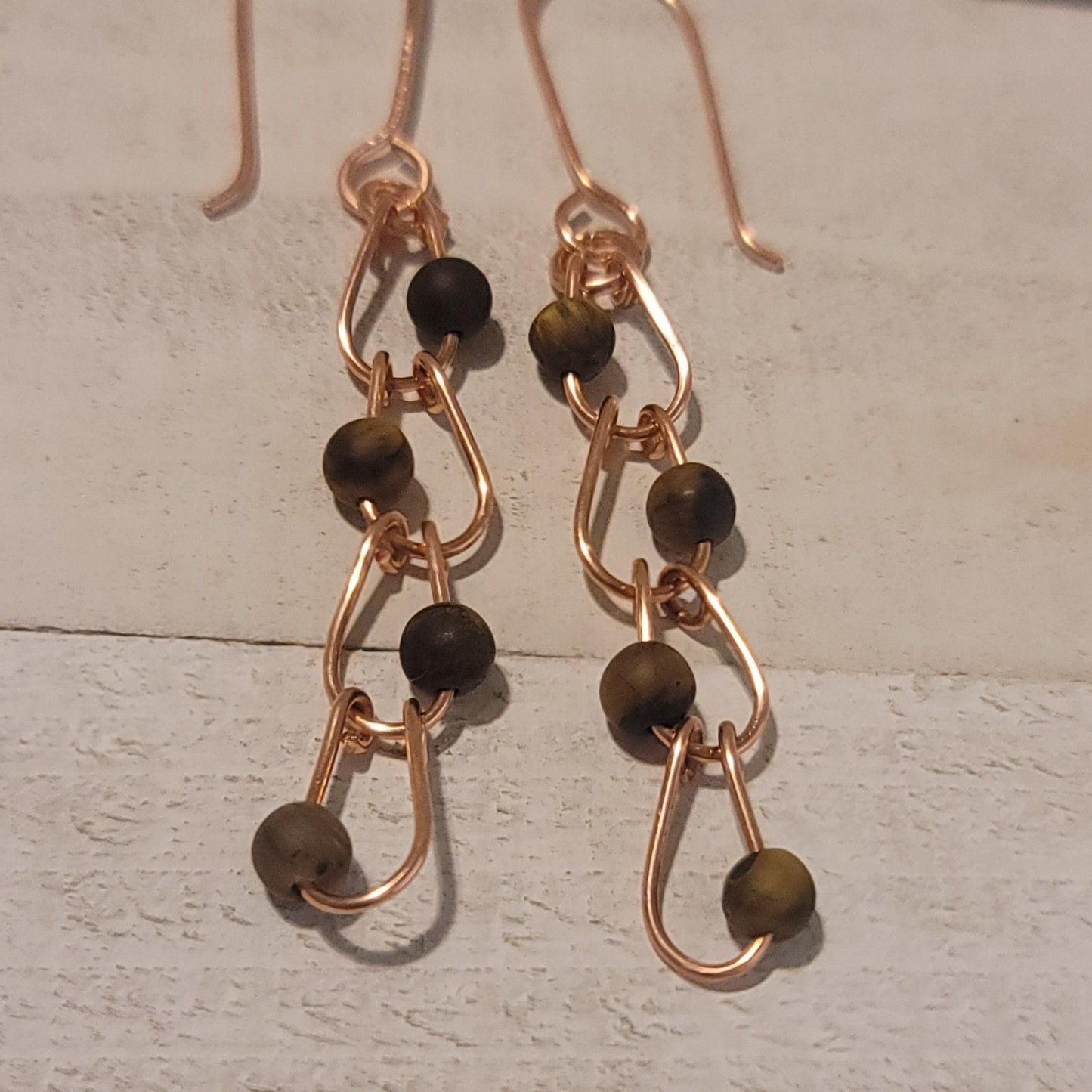 Handmade Tiger's Eye Horse Shoe Link Chain Earrings